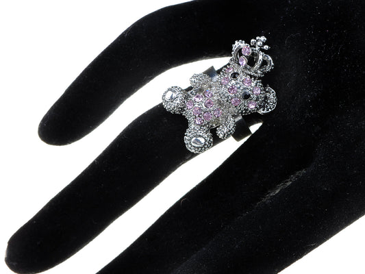 Pink Rose Crown King Teddy Cuddle Bear Vintage Like Fun Ring