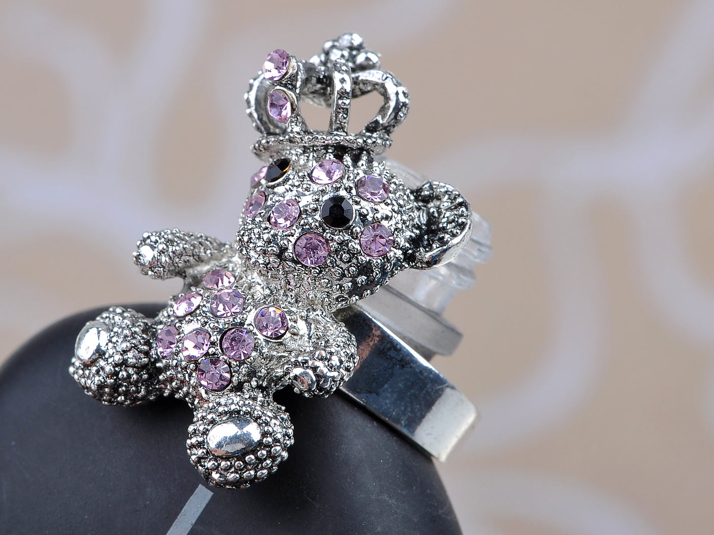 Pink Rose Crown King Teddy Cuddle Bear Vintage Like Fun Ring