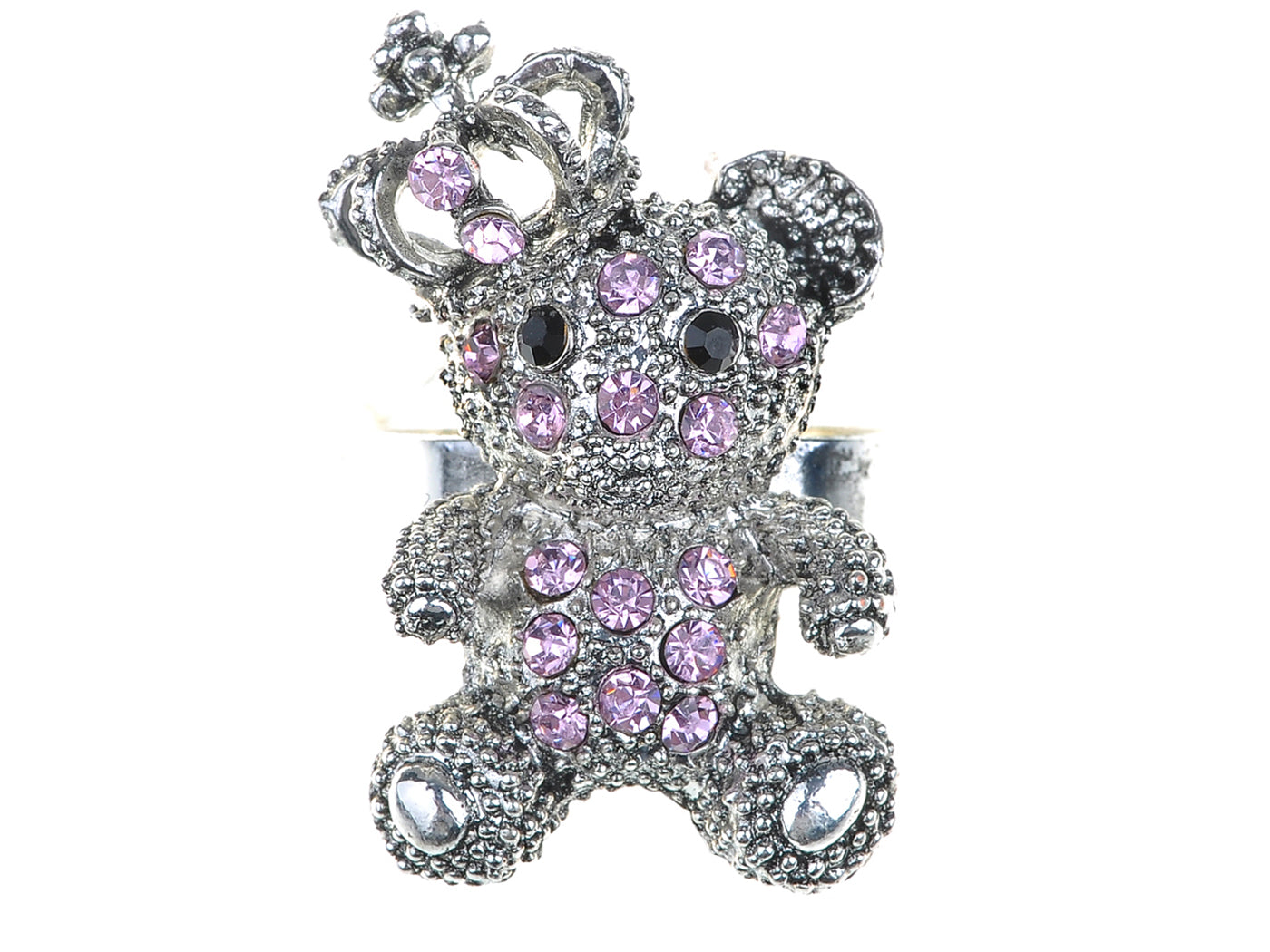 Pink Rose Crown King Teddy Cuddle Bear Vintage Like Fun Ring