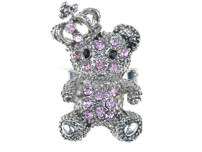 Pink Rose Crown King Teddy Cuddle Bear Vintage Like Fun Ring