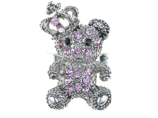 Pink Rose Crown King Teddy Cuddle Bear Vintage Like Fun Ring
