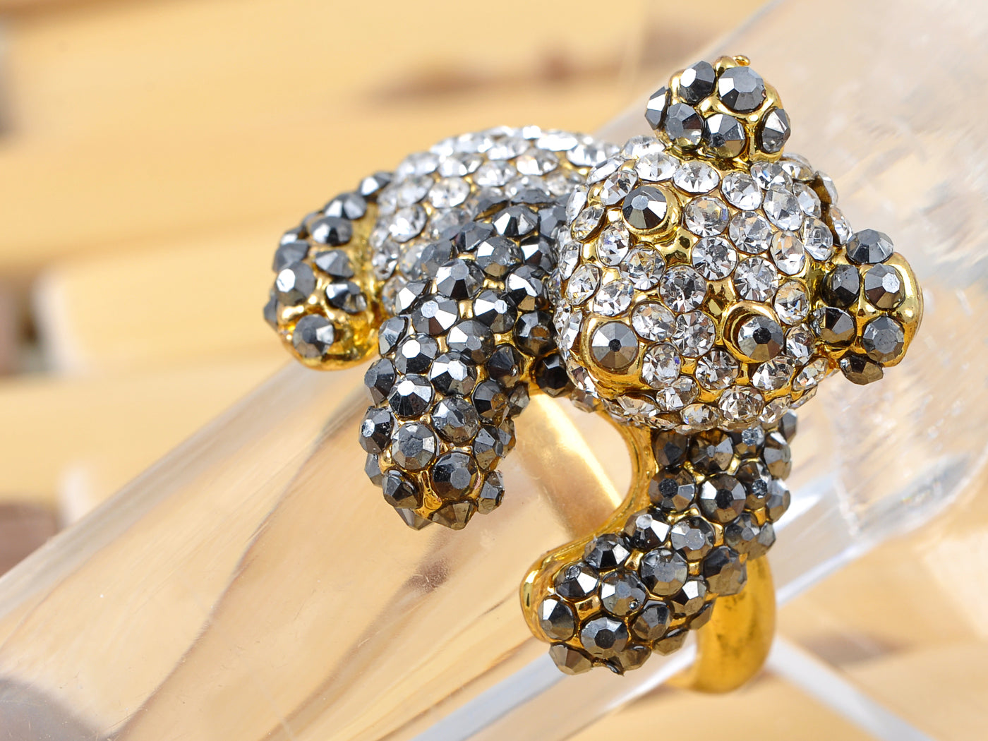 Black Encrusted Zoo Panda Bear Ring