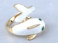 Enamel Painted Wrapped Cartoon White Dolphin Emerald Eye Ring