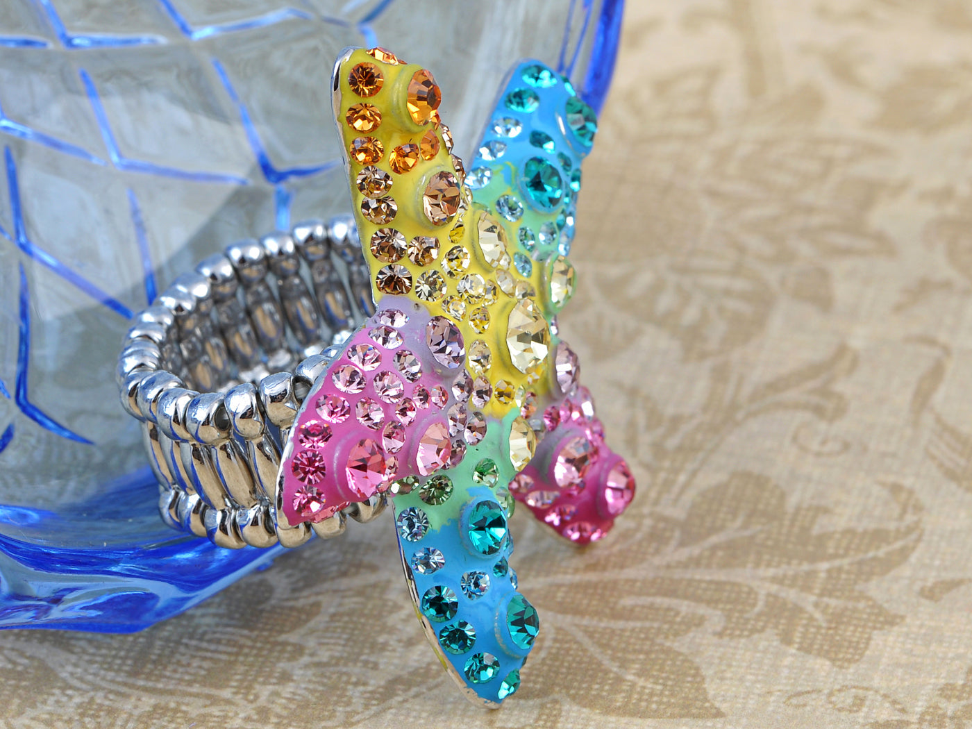 Neon Bright And Colorful Rainbow Dancing Starfish Stretch Ring
