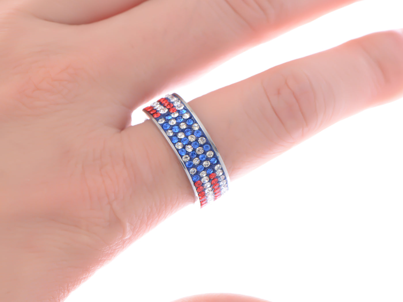 ALILANG Women Stainless Steel Ring American Flag Cubic Zirconia Eternity Band