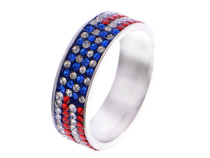 ALILANG Women Stainless Steel Ring American Flag Cubic Zirconia Eternity Band