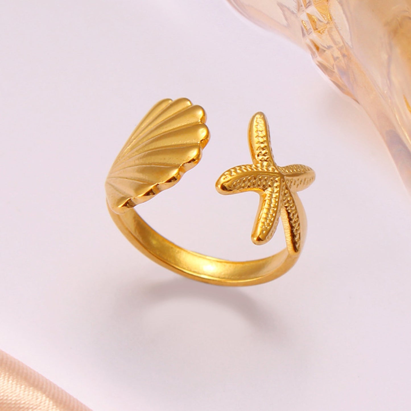 Bohemian Gold Shell Starfish Adjustable Rings for Women ummer Ocean Punk Jewelry