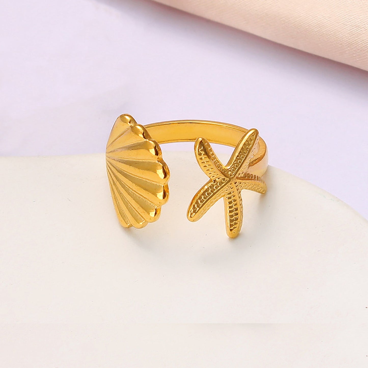 Bohemian Gold Shell Starfish Adjustable Rings for Women ummer Ocean Punk Jewelry