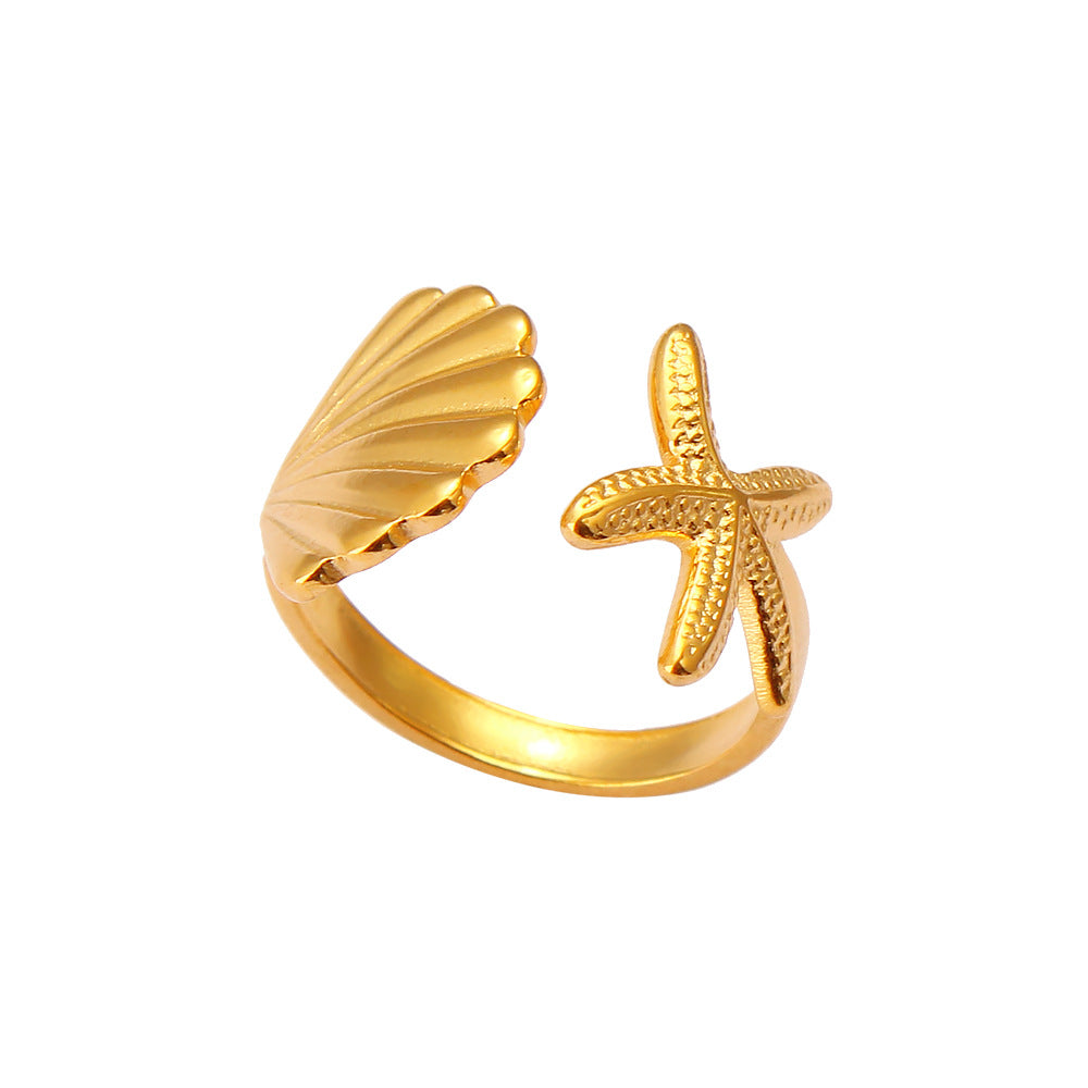 Bohemian Gold Shell Starfish Adjustable Rings for Women ummer Ocean Punk Jewelry