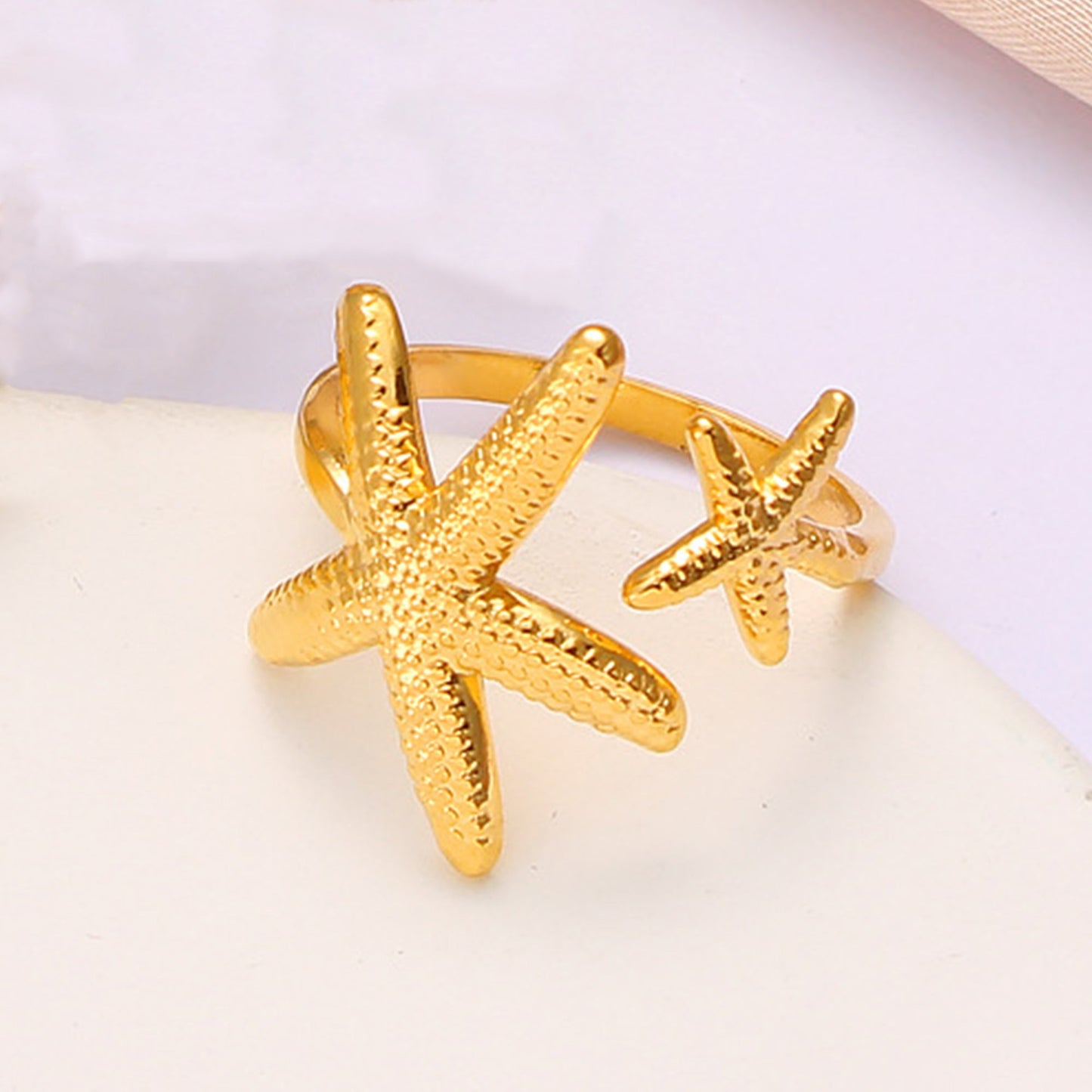 Bohemian Gold Shell Starfish Adjustable Rings for Women ummer Ocean Punk Jewelry