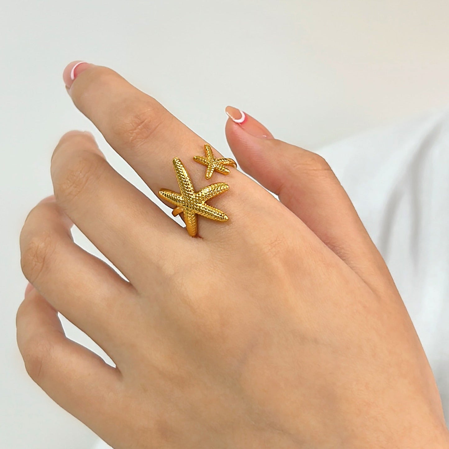 Bohemian Gold Shell Starfish Adjustable Rings for Women ummer Ocean Punk Jewelry