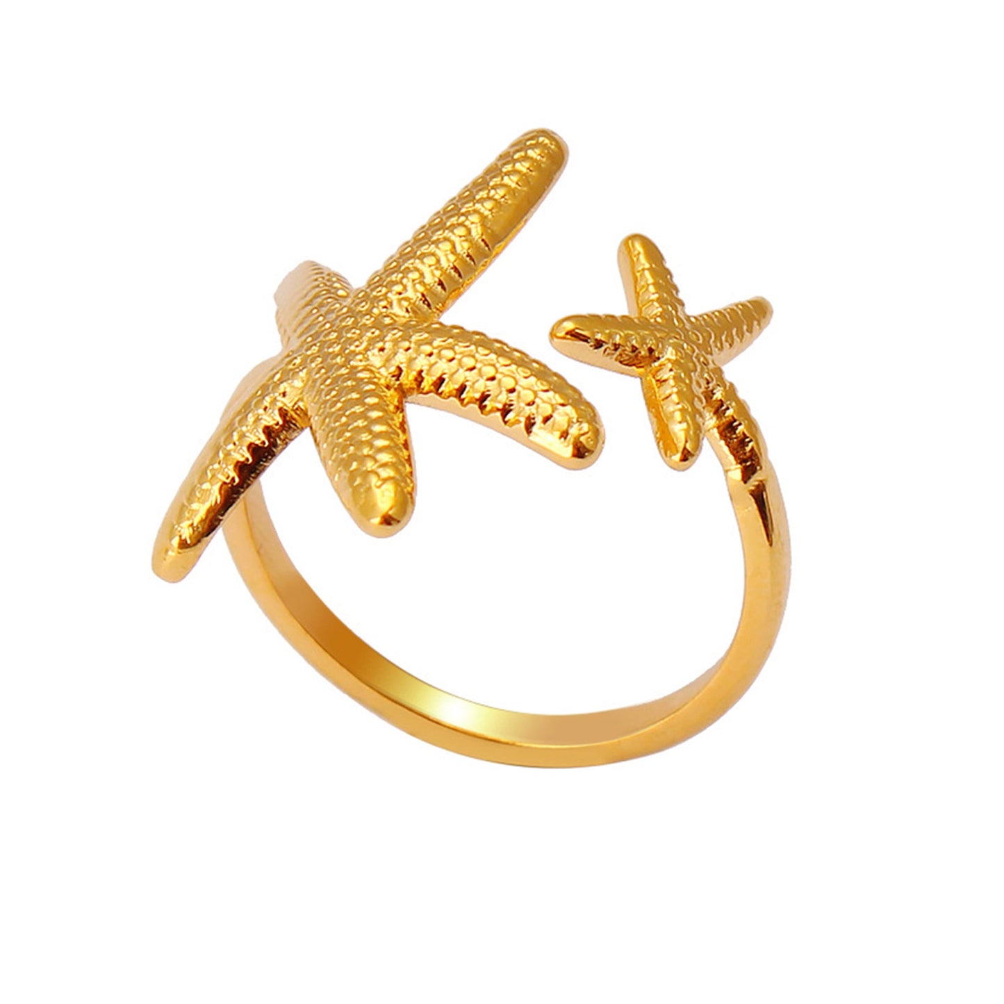 Bohemian Gold Shell Starfish Adjustable Rings for Women ummer Ocean Punk Jewelry