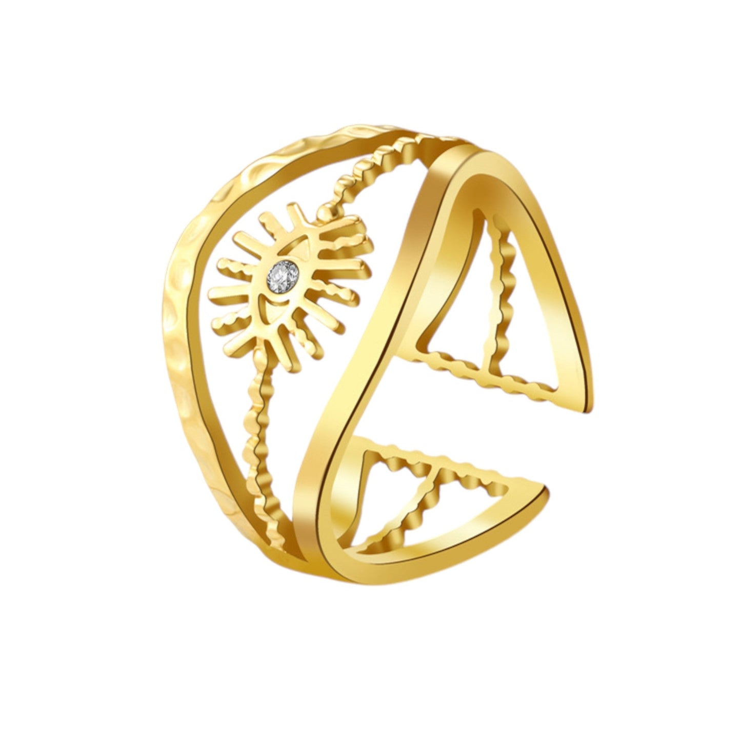 Palace Style Adjustable Chunky 18K Gold Open Ring Plated Hammered Dome Statement Jewelry