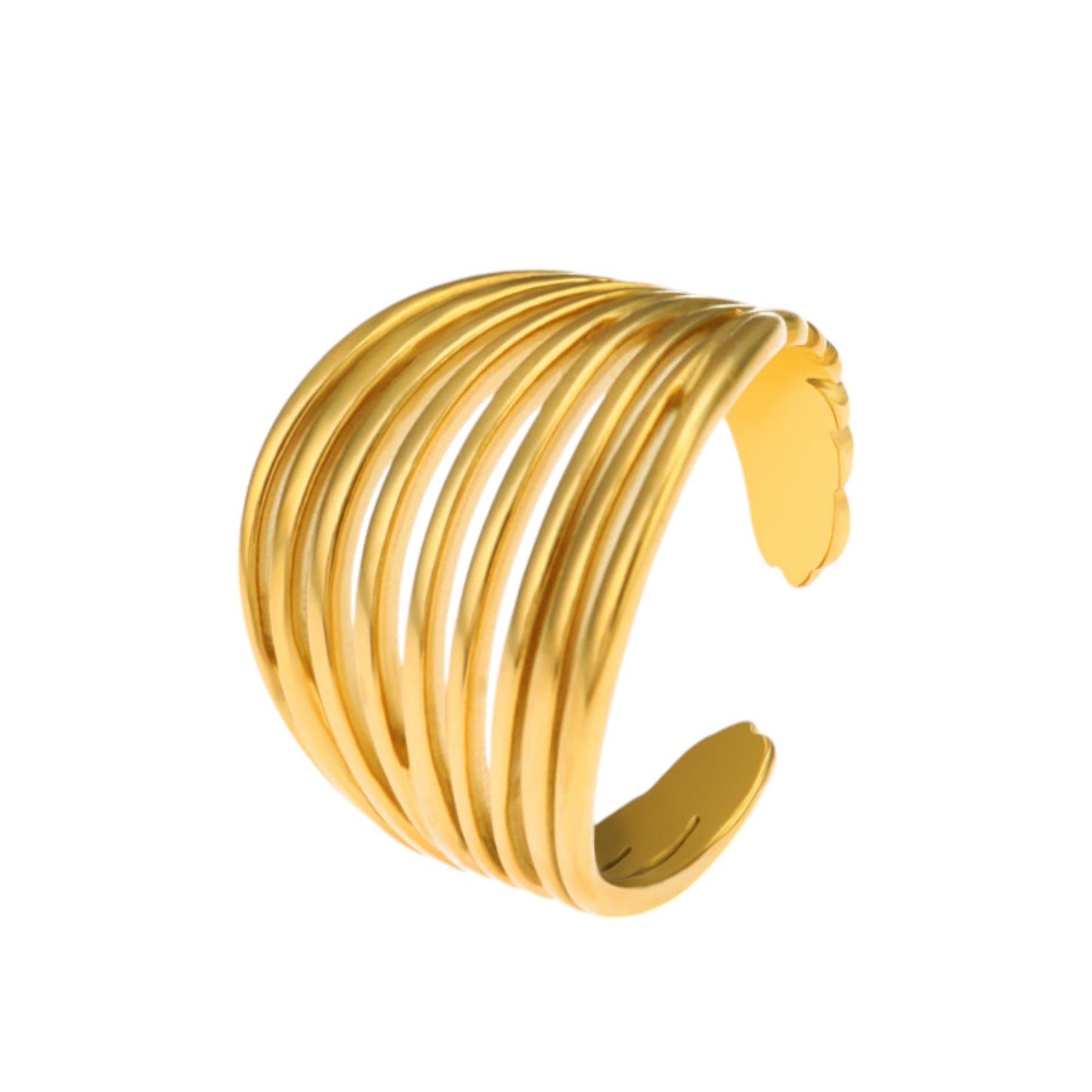 Palace Style Adjustable Chunky 18K Gold Open Ring Plated Hammered Dome Statement Jewelry