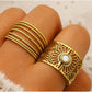 Palace Style Adjustable Chunky 18K Gold Open Ring Plated Hammered Dome Statement Jewelry