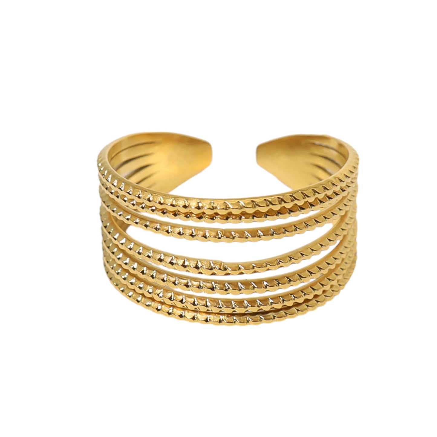 Palace Style Adjustable Chunky 18K Gold Open Ring Plated Hammered Dome Statement Jewelry