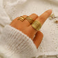 Palace Style Adjustable Chunky 18K Gold Open Ring Plated Hammered Dome Statement Jewelry