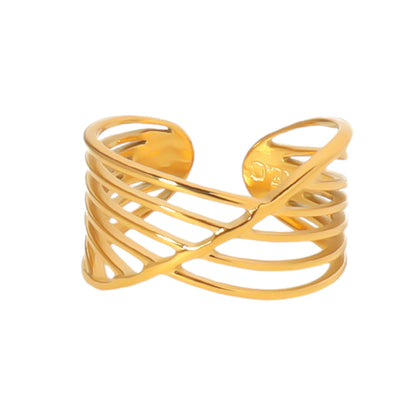 Palace Style Adjustable Chunky 18K Gold Open Ring Plated Hammered Dome Statement Jewelry
