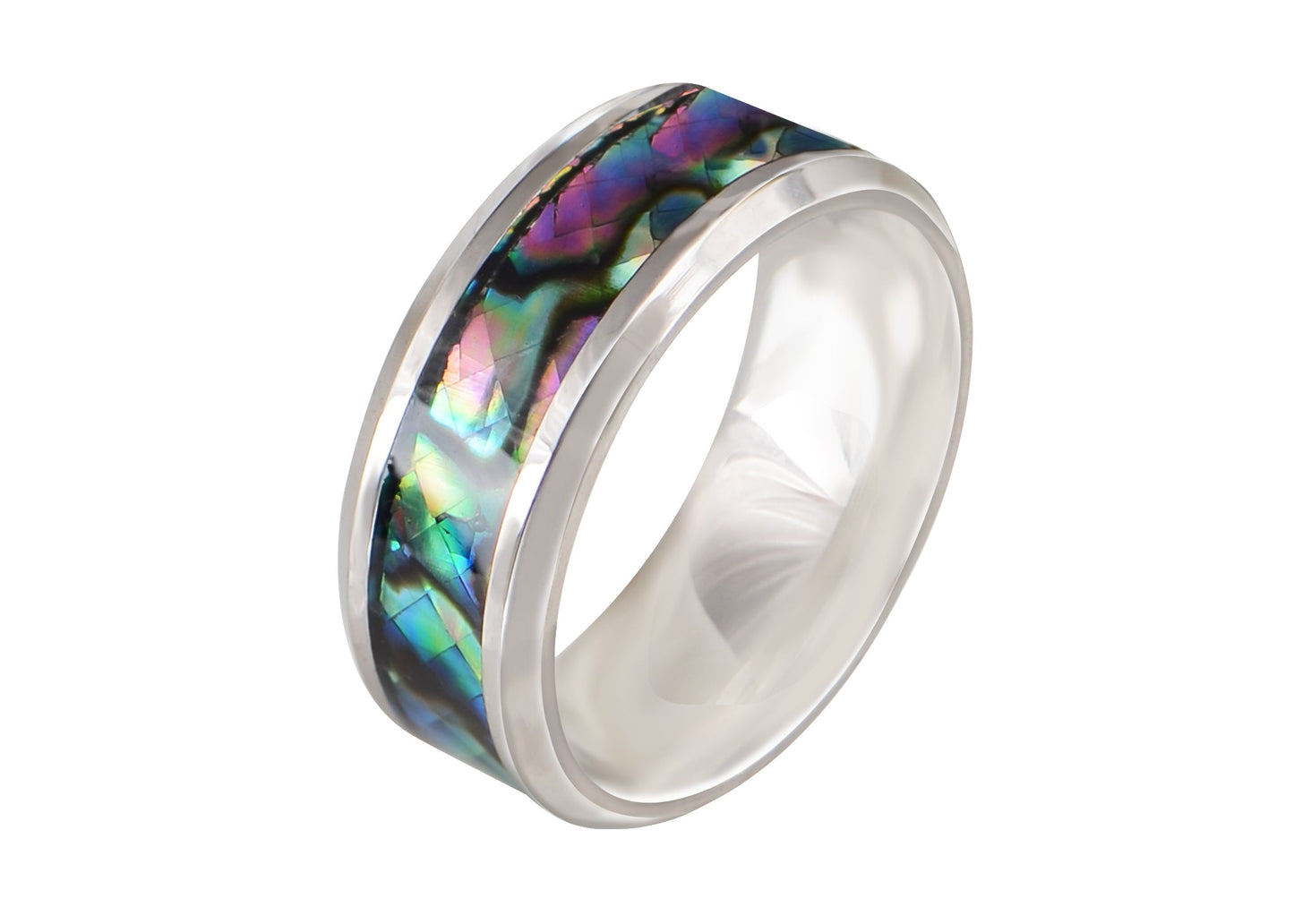 Alialng Abalone Shell Inlay Promise Rings for Men Women Couples Wedding Band