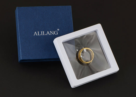 Alialng Golden Tone Titanium Steel Abalone Shell Inlay Promise Rings for Men Women Couples Wedding Band Double Layers