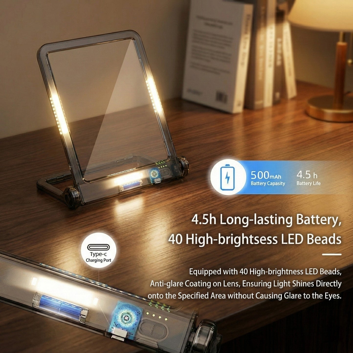 LED Lighted Reading Magnifier with Adjustable Stand and Rechargeable Battery