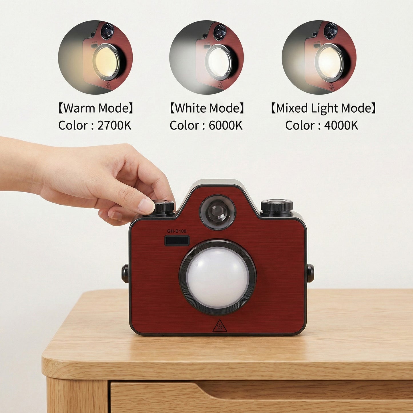 Retro Camera Style Rechargeable LED Light with Adjustable Brightness and Multiple Light Modes