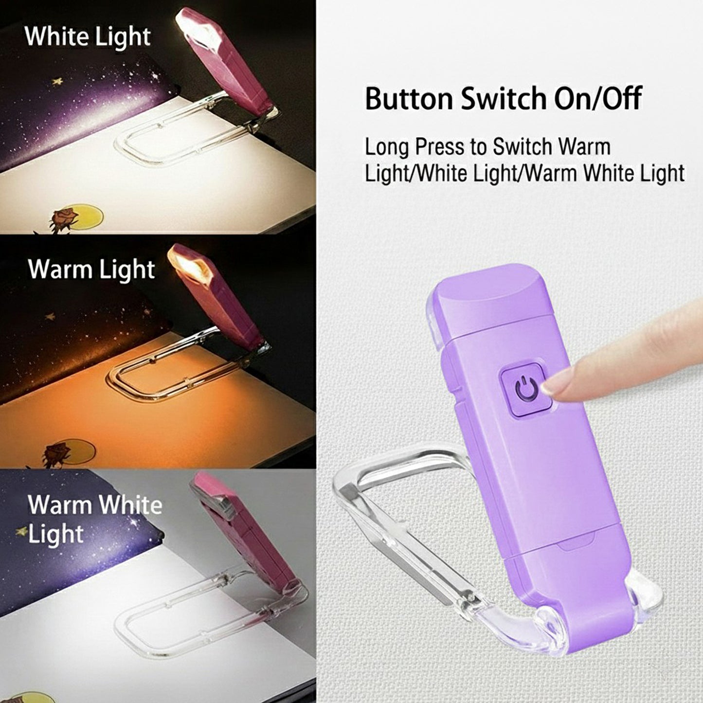 Clip-On Rechargeable LED Reading Light with Adjustable Angle and Compact Foldable Design