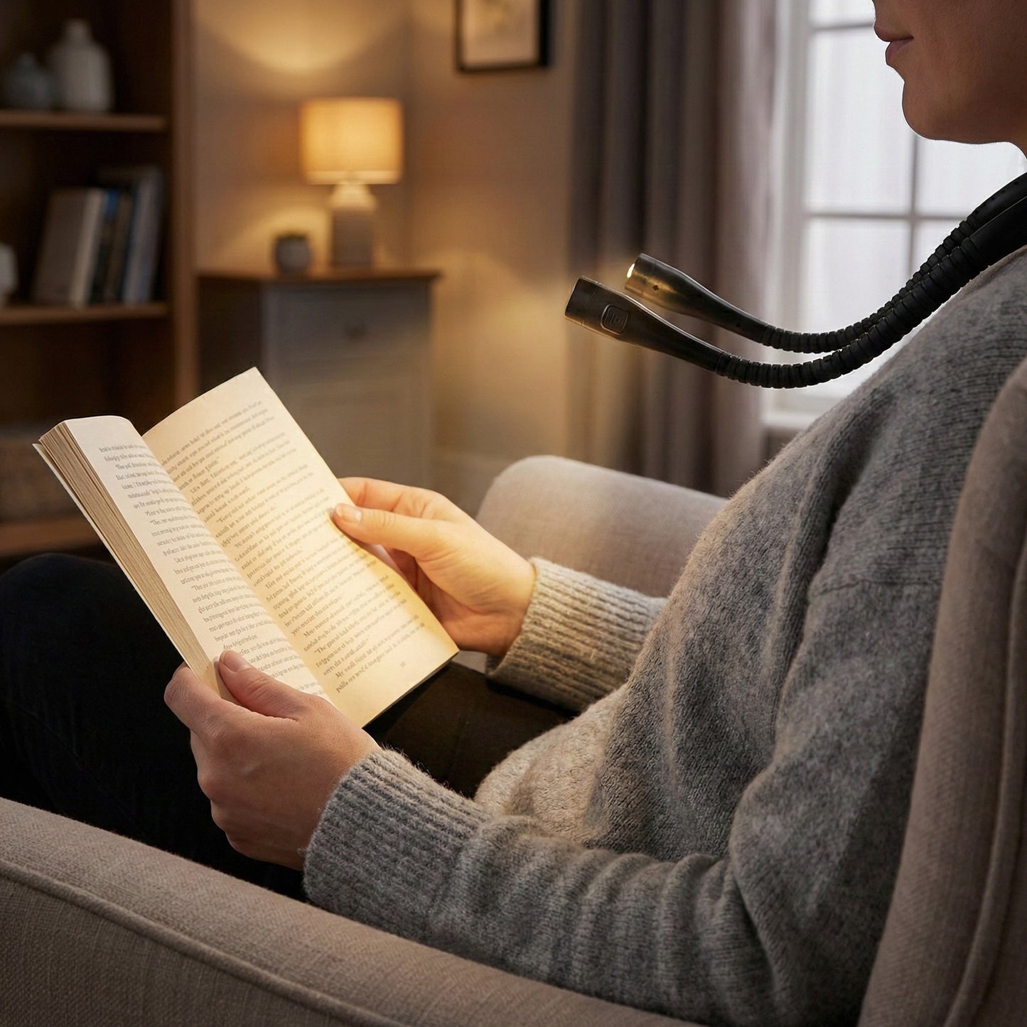 Wearable Neck Reading Light with Dual Adjustable LED Arms and Hands-Free Flexible Design