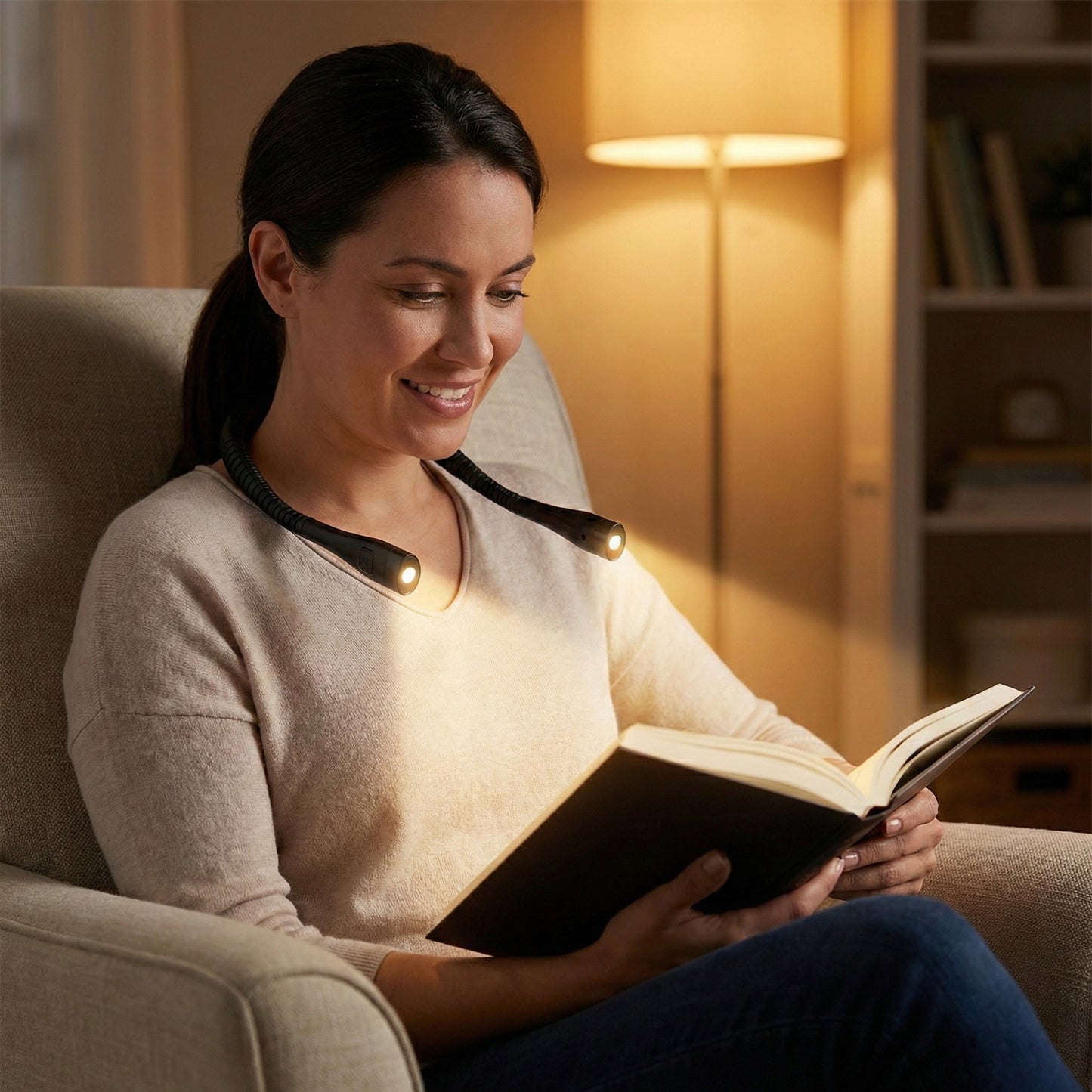 Wearable Neck Reading Light with Dual Adjustable LED Arms and Hands-Free Flexible Design