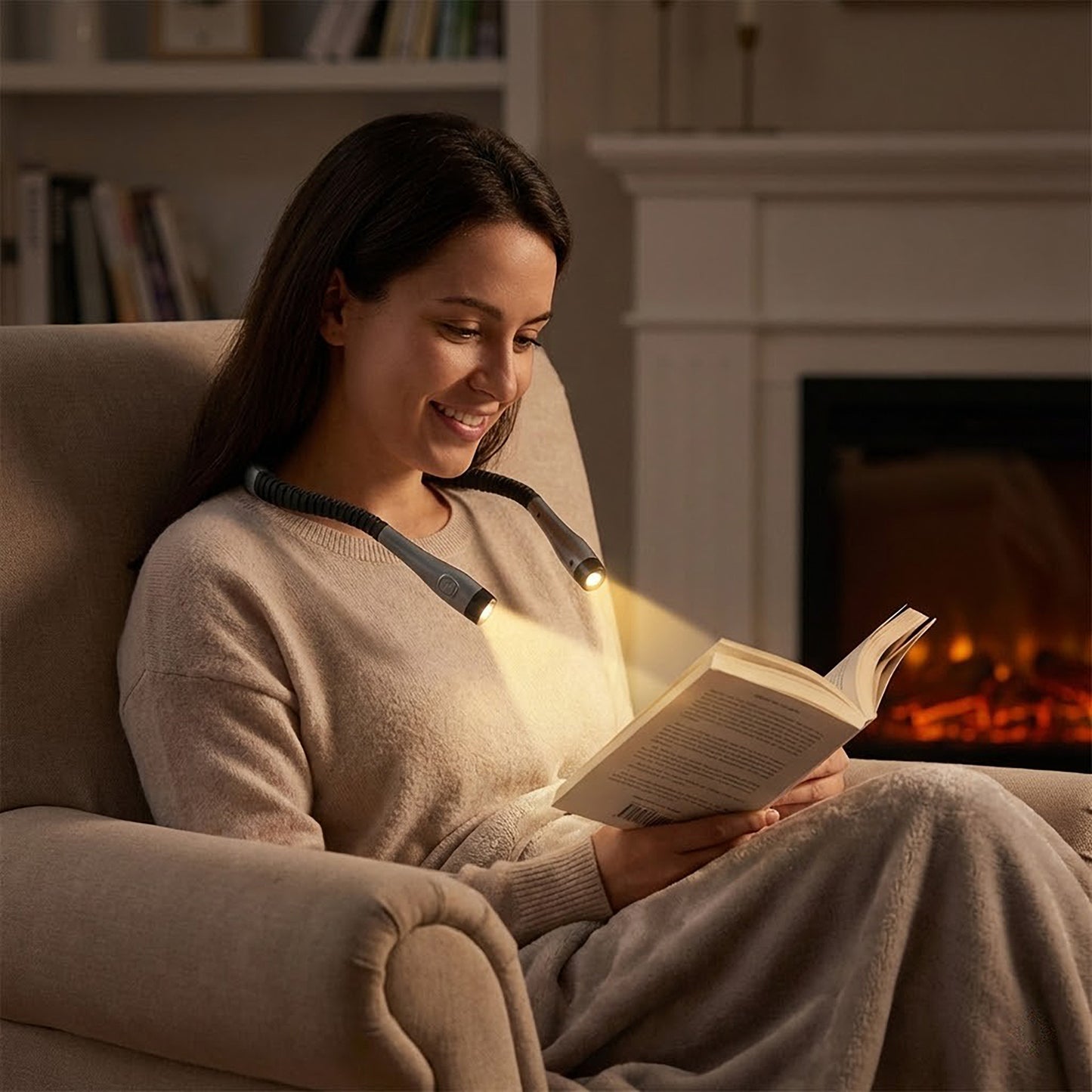 Wearable Neck Reading Light with Dual Adjustable LED Arms and Hands-Free Flexible Design