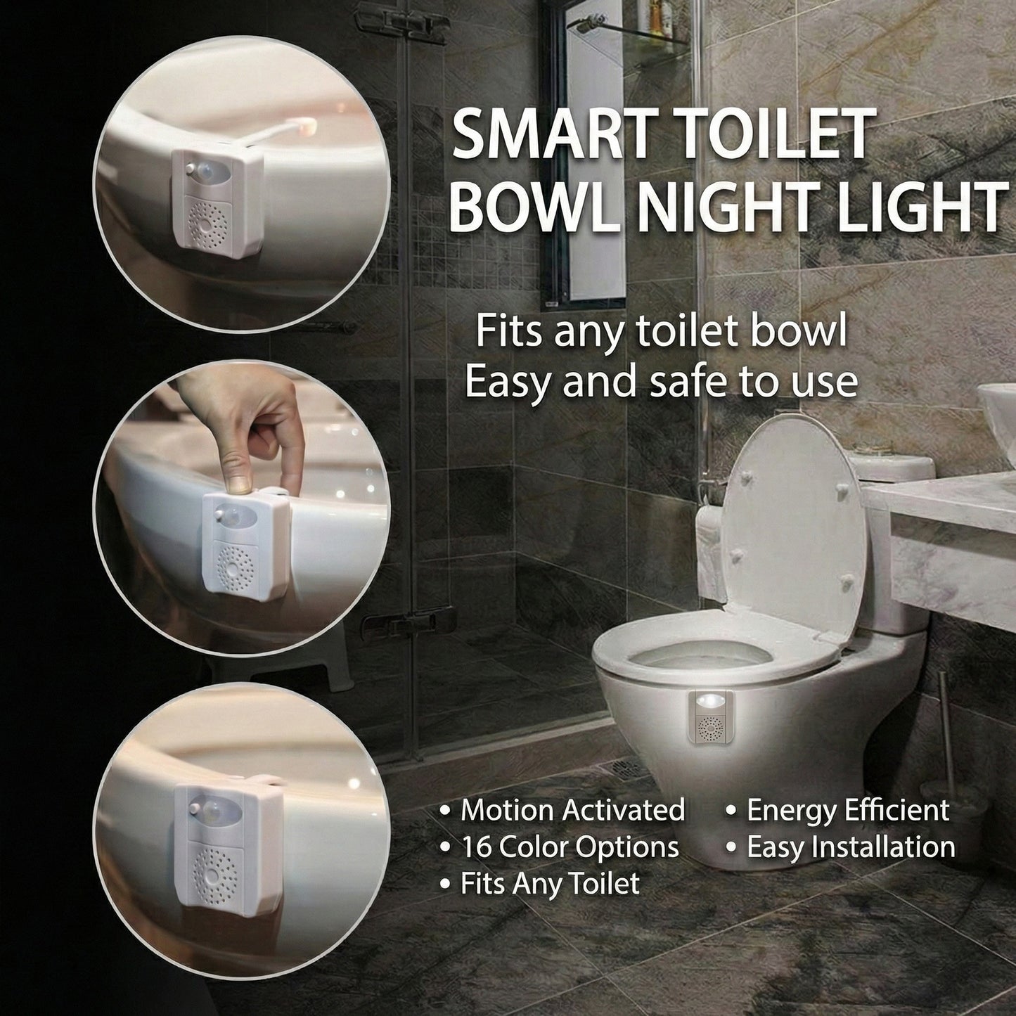Motion Sensor Toilet Night Light with Automatic Illumination and Discreet Clip-On Design