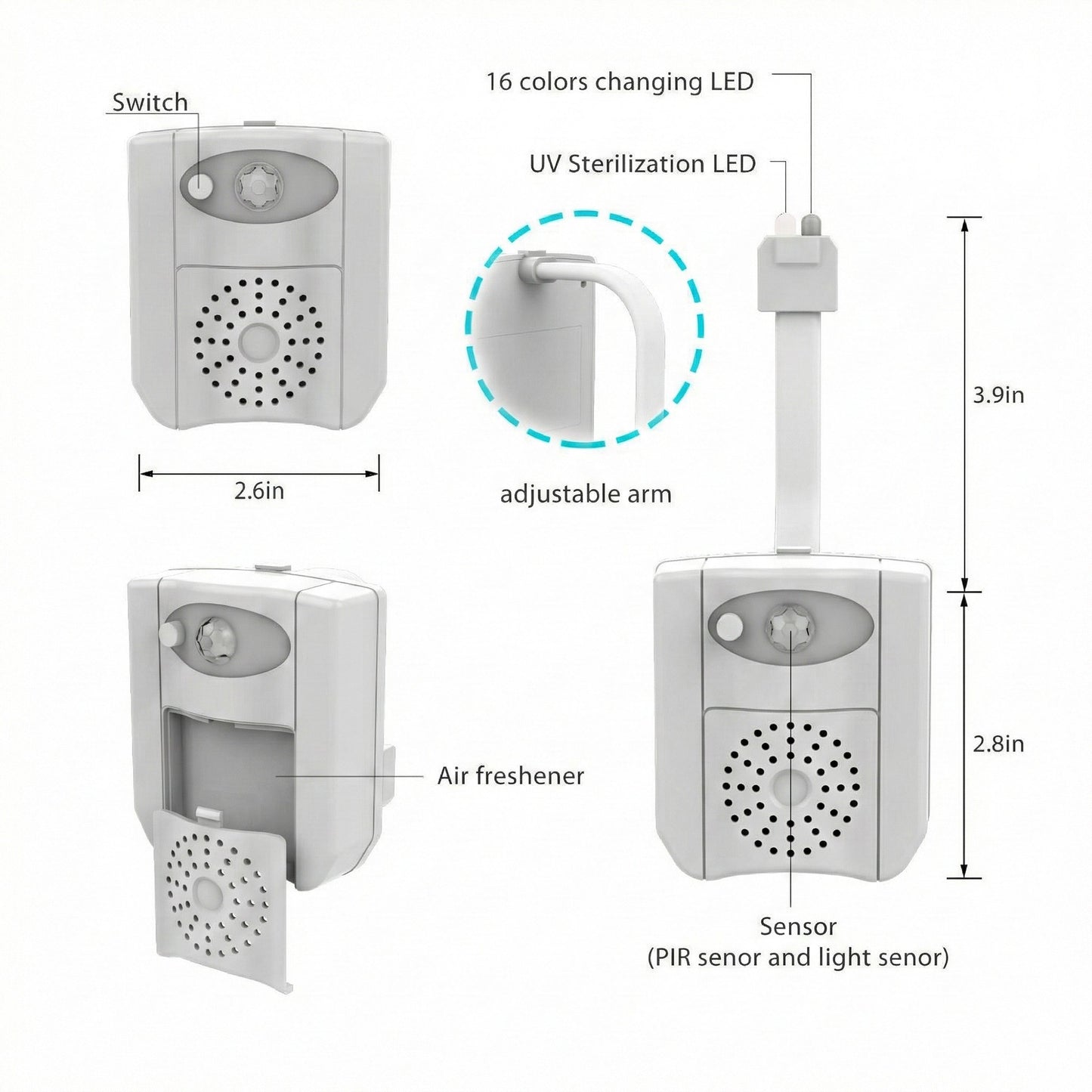 Motion Sensor Toilet Night Light with Automatic Illumination and Discreet Clip-On Design