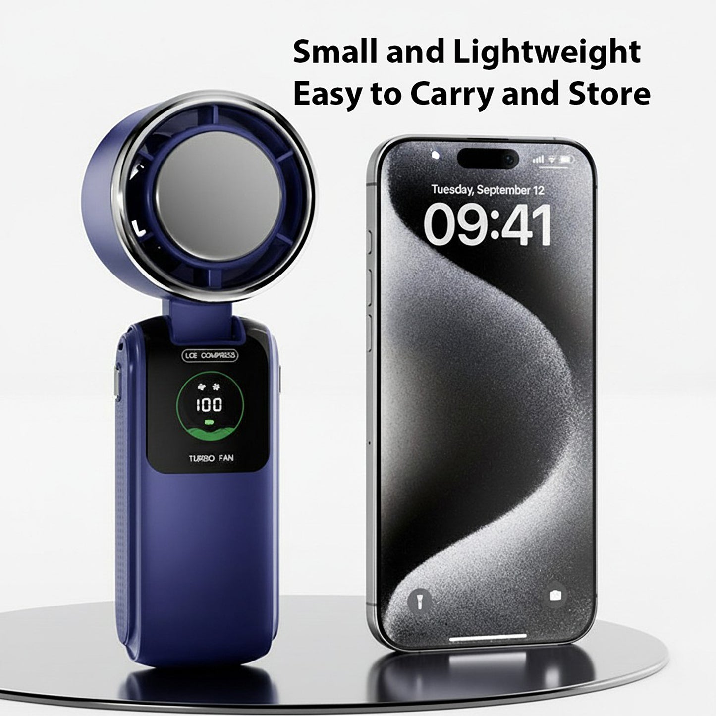Handheld Turbo Fan with Digital Display and Adjustable Airflow Control