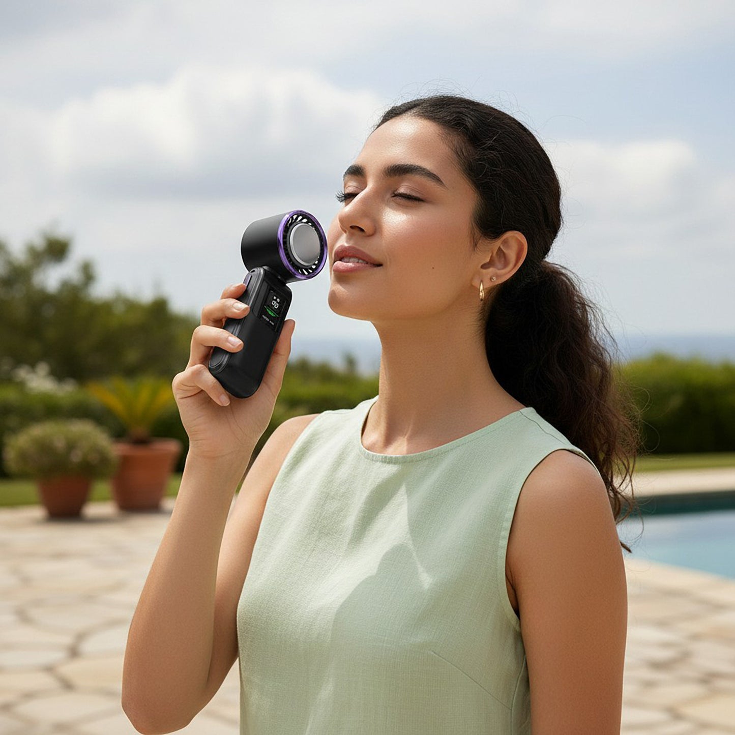 Handheld Turbo Fan with Digital Display and Adjustable Airflow Control