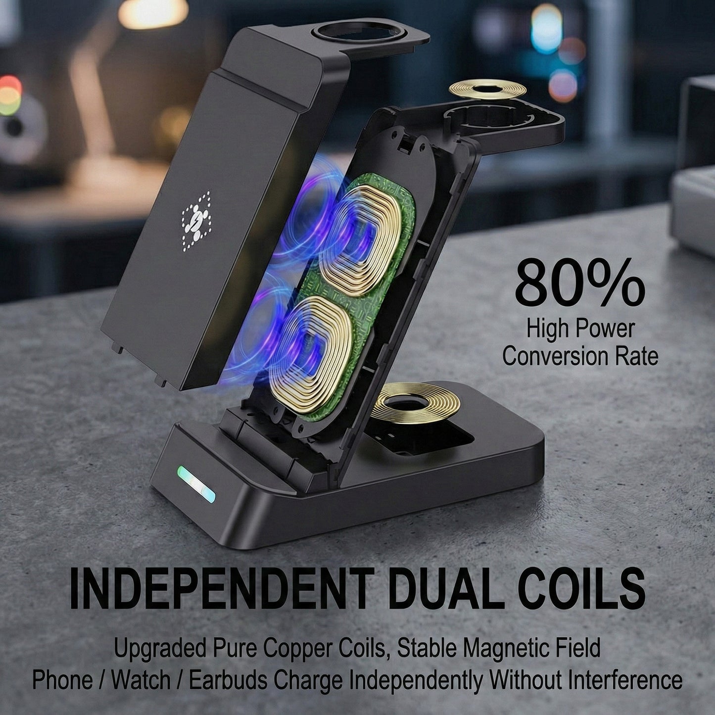 Wireless Charging Stand with Multi-Device Dock and LED Charging Indicator