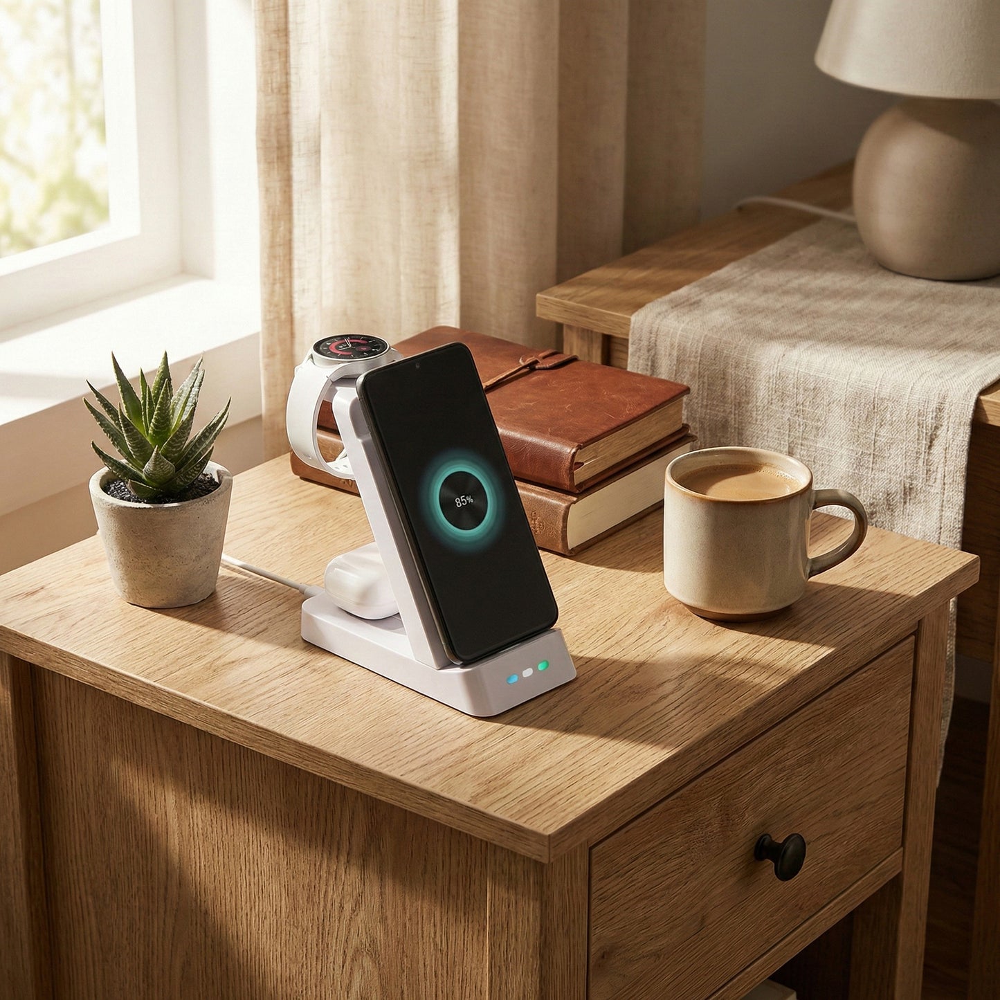 Wireless Charging Stand with Multi-Device Dock and LED Charging Indicator