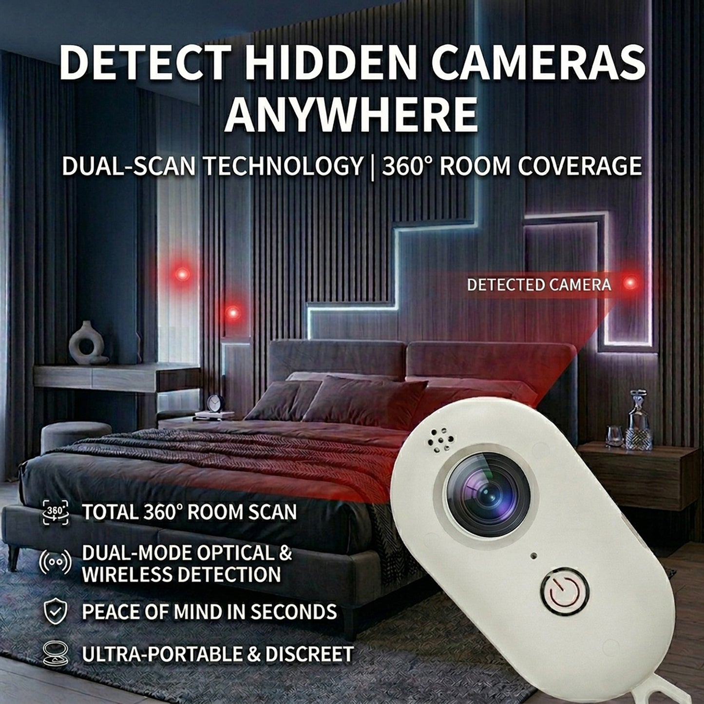 Hidden Camera Detector with Infrared Lens Finder Portable Privacy Scanner Anti Spy Device