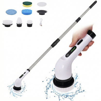 Electric Spin Scrubber Cleaning Brush with Adjustable Extension Handle Multi Head