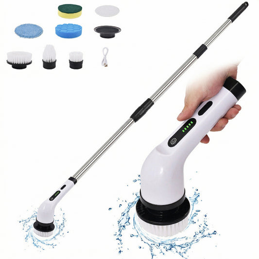 Electric Spin Scrubber Cleaning Brush with Adjustable Extension Handle Multi Head