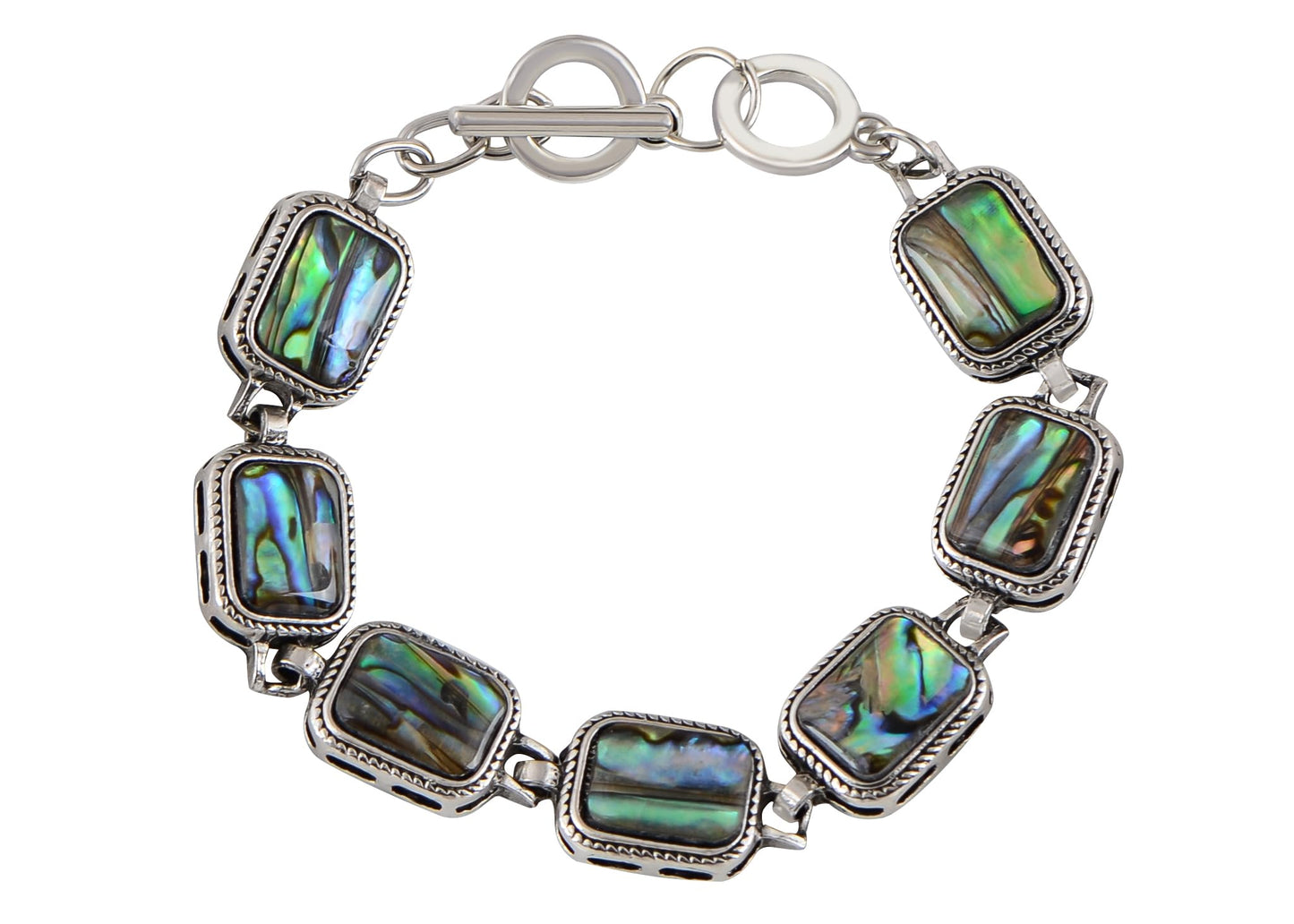 Alilang Natural Abalone Shell Bracelet Exquisite Retro Geometric Shape Silvery Tone Link Bracelet