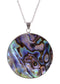 Alilang Silvery Tone Natural Abalone Shell Waterdrop Round Shape Pendant Necklace