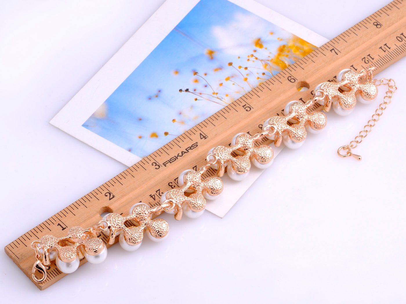 Gold D Pearl Cluster Style Bracelet For Women