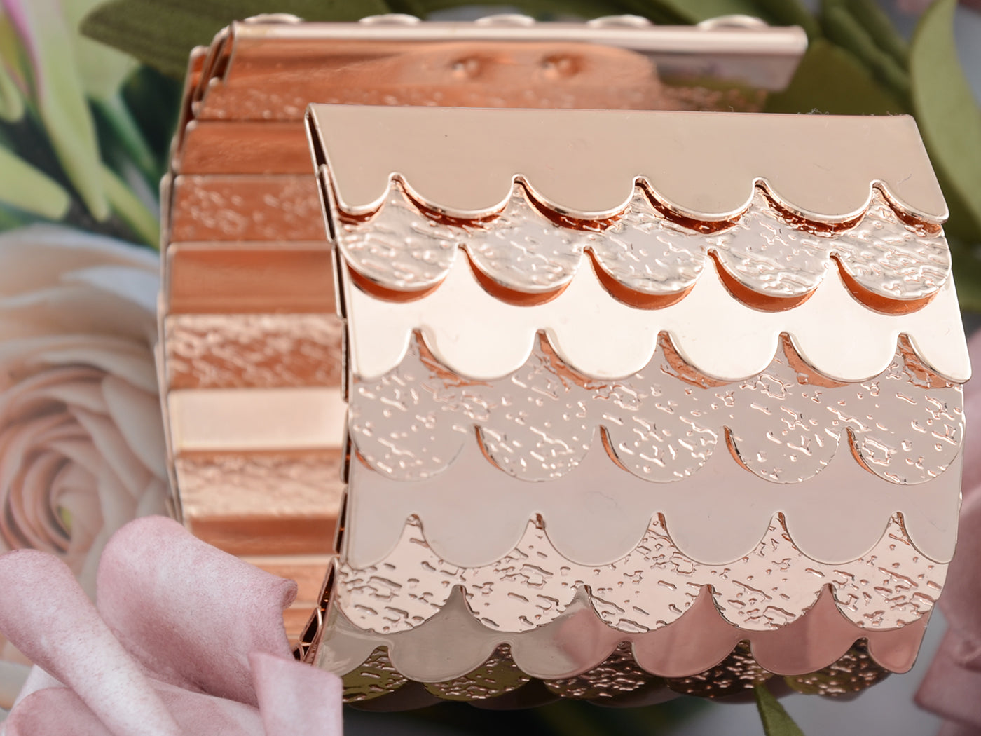 Egyptian Etched Textured Scales Scalloped Wrap Arm Cuff Bracelet