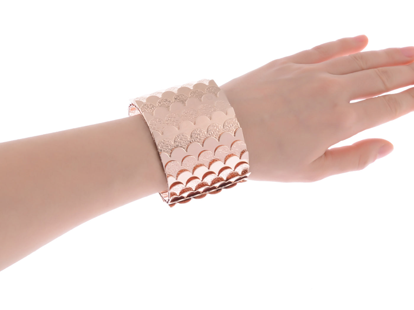 Egyptian Etched Textured Scales Scalloped Wrap Arm Cuff Bracelet