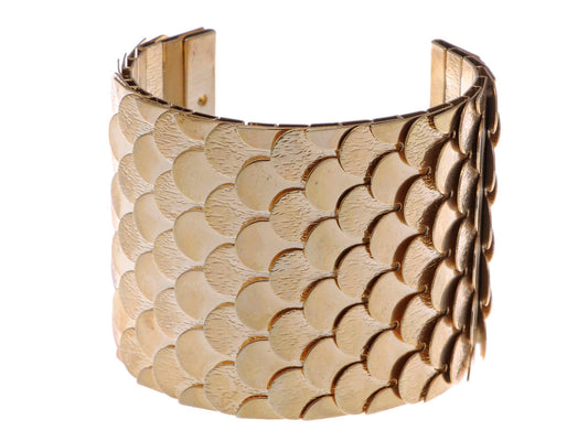 Egyptian Etched Textured Scales Scalloped Wrap Arm Cuff Bracelet