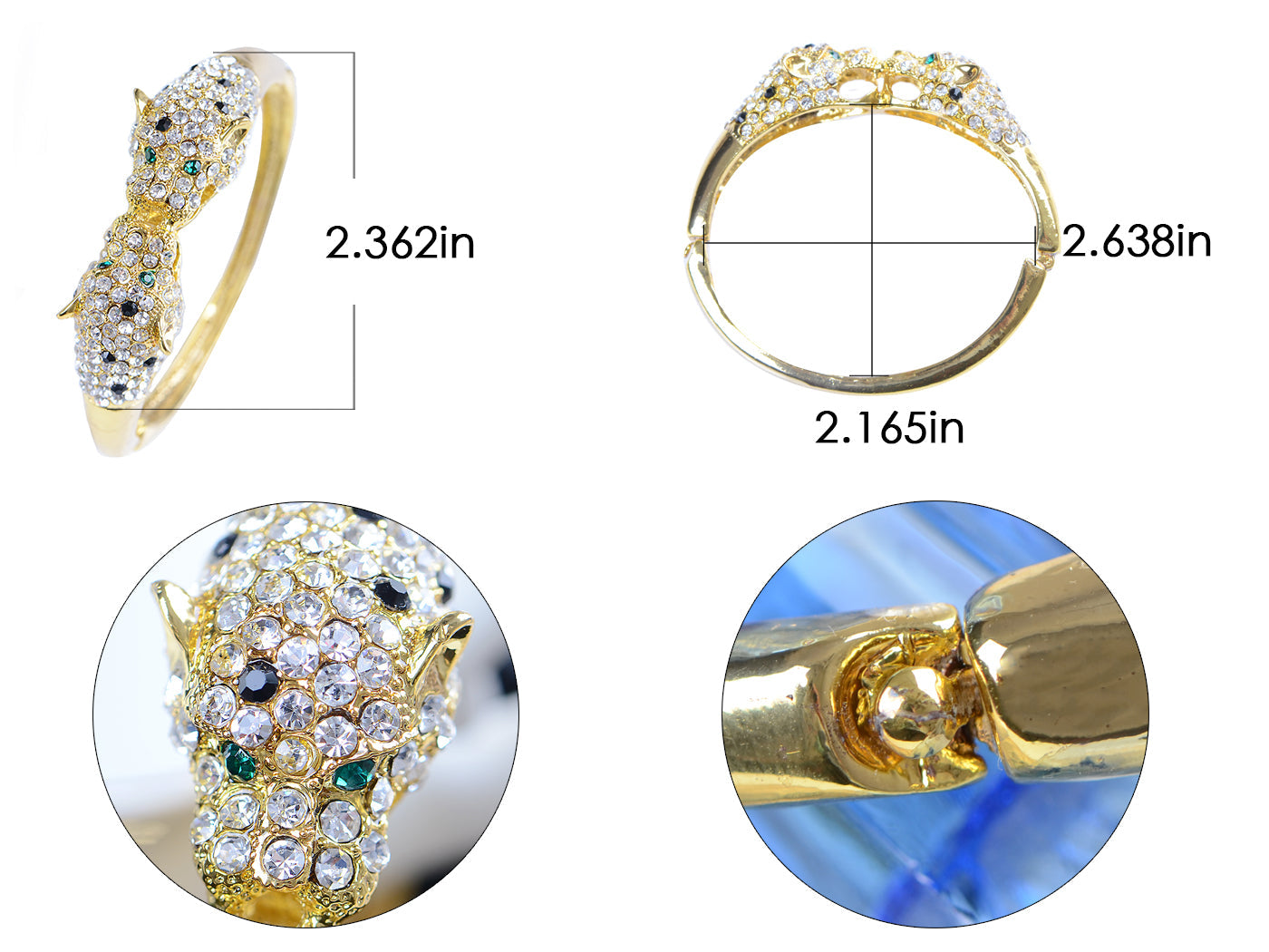 D Black Emerald Twin Lion Cuff Bracelet Bangle