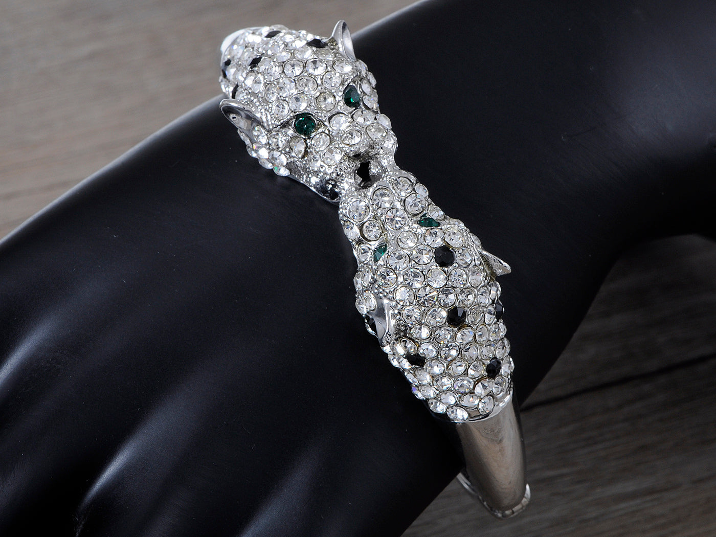 D Black Emerald Twin Lion Cuff Bracelet Bangle