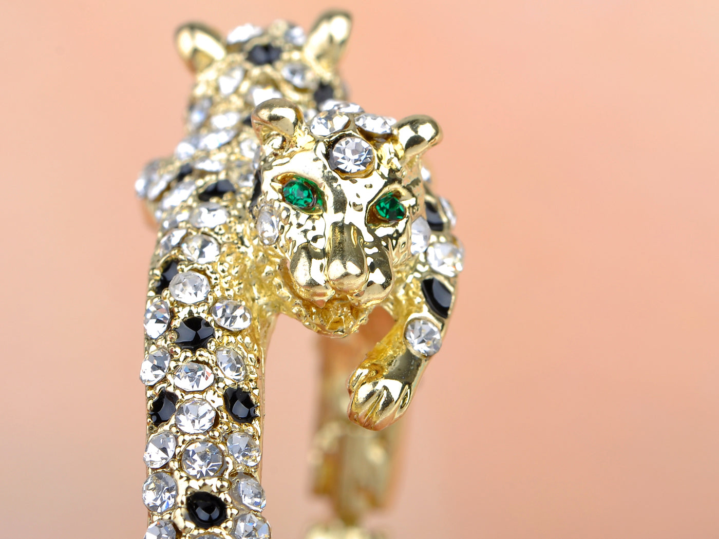 Gold Twin Leopard Cuff Bracelet Bangle