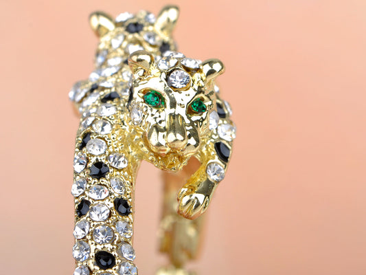 Gold Twin Leopard Cuff Bracelet Bangle