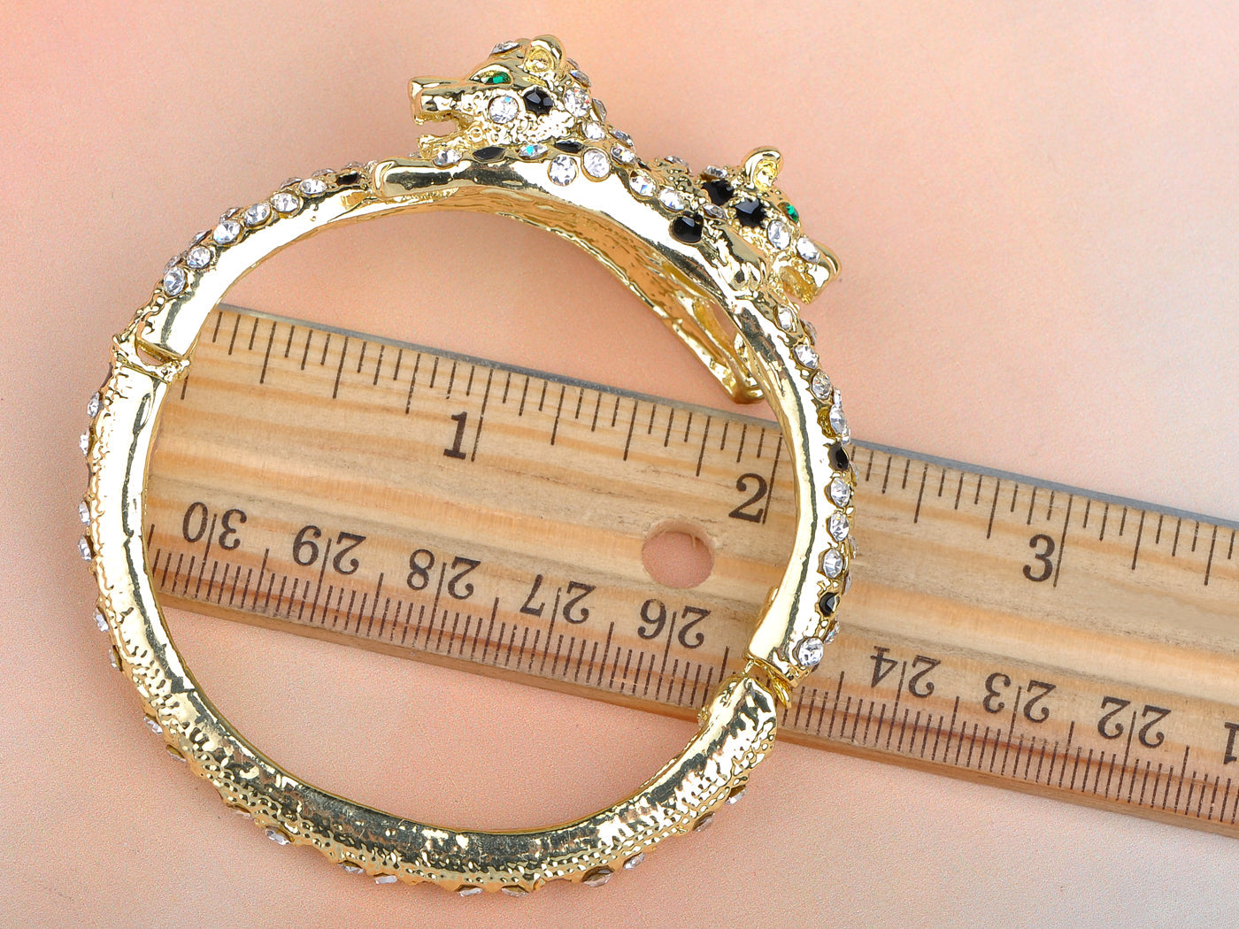Gold Twin Leopard Cuff Bracelet Bangle